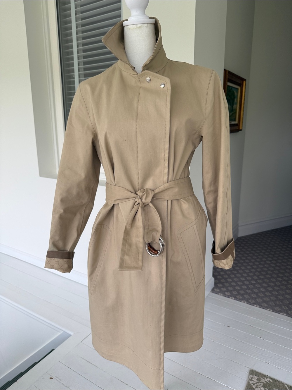 Gucci Beige Trench Coat with Logo Detail interior